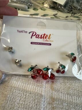 Pastel Collection Red Cherry Stud Earrings Set by Top&Top